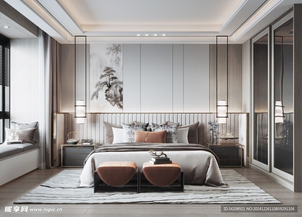 中复古式卧室空间极简现代简约风