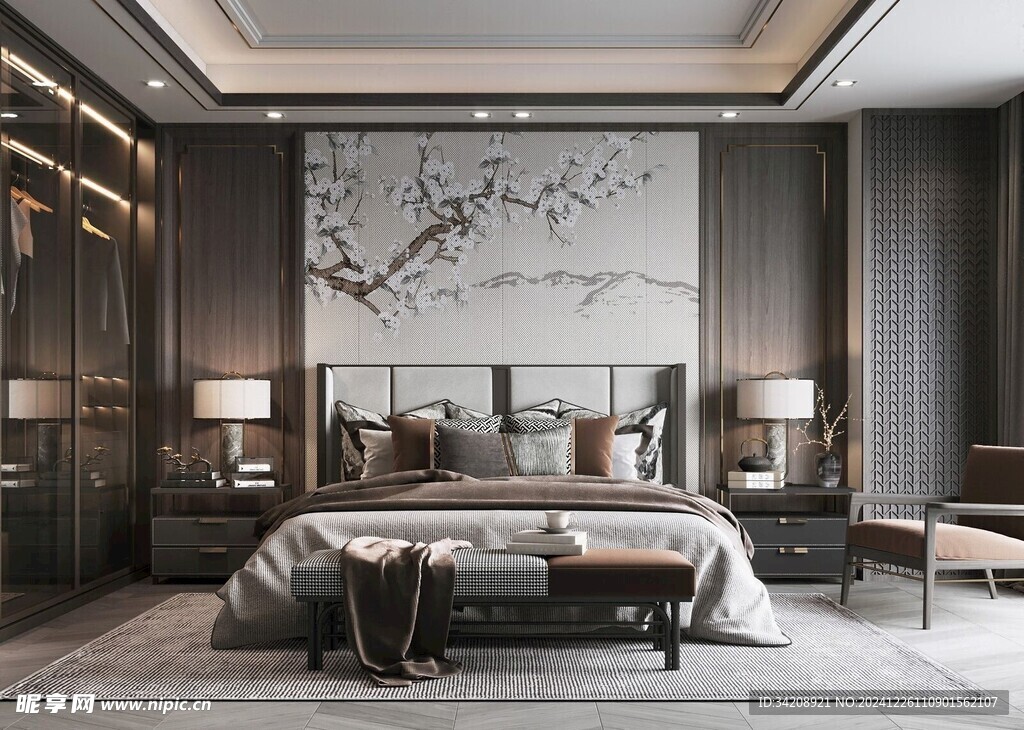 中复古式卧室空间极简现代简约风