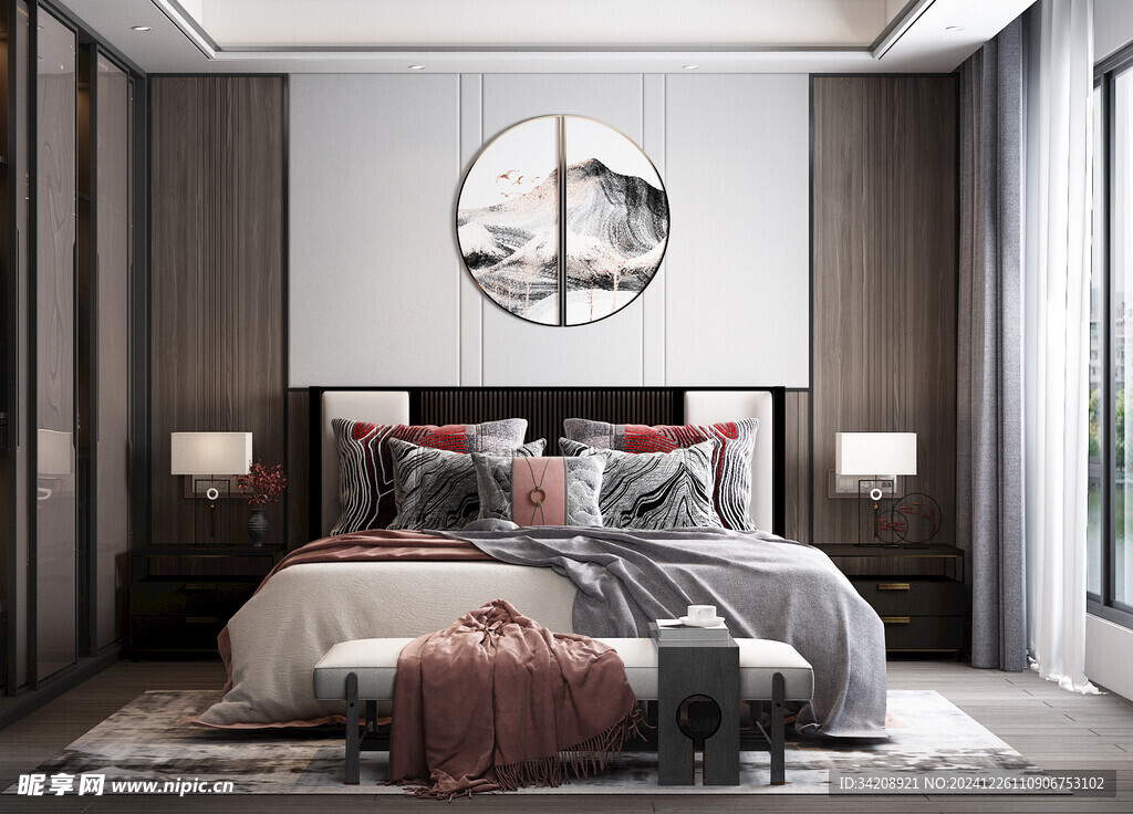 中复古式卧室空间极简现代简约风