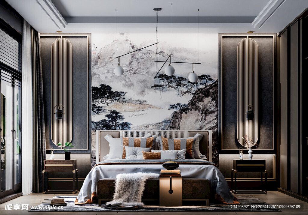 中复古式卧室空间极简现代简约风