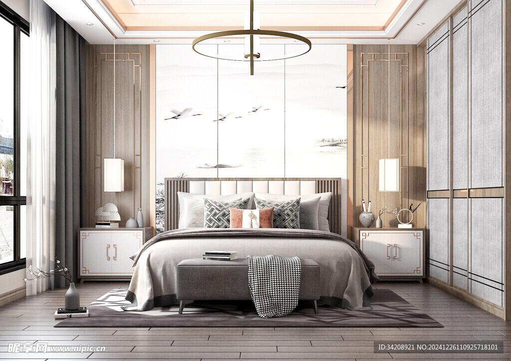 中复古式卧室空间极简现代简约风