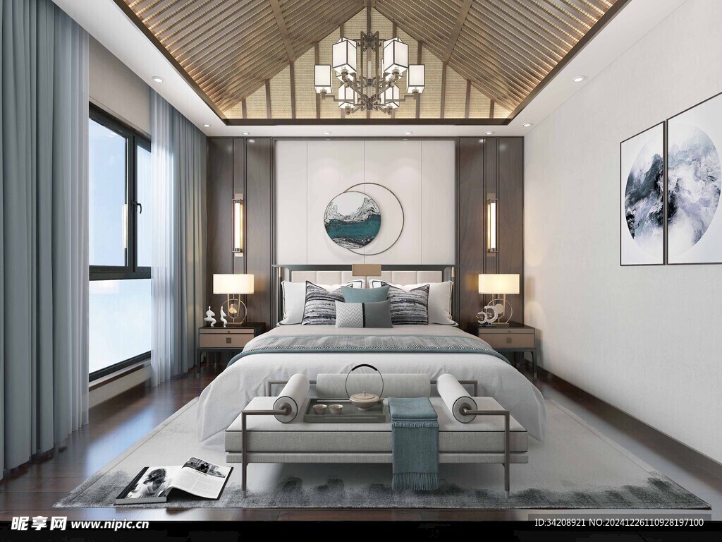 中复古式卧室空间极简现代简约风