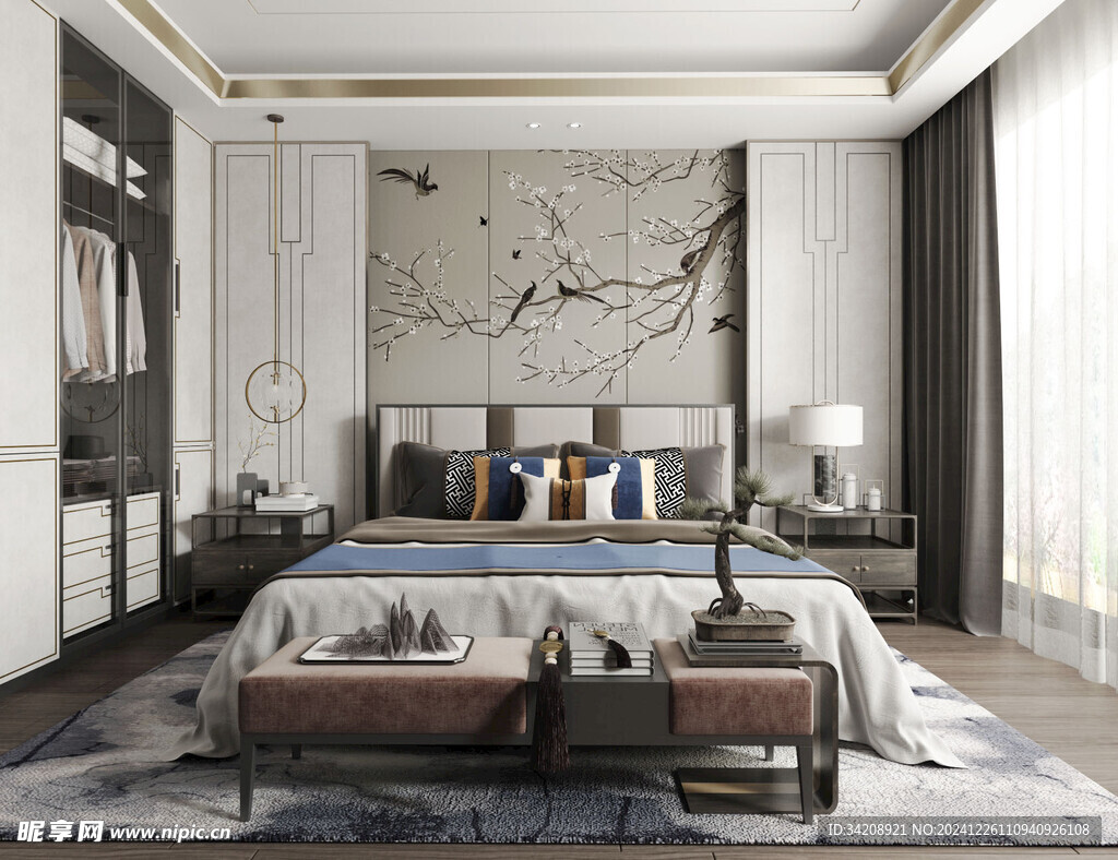 中复古式卧室空间极简现代简约风