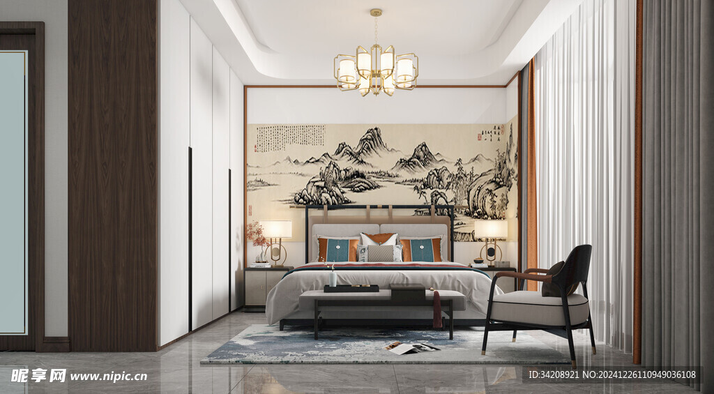 中复古式卧室空间极简现代简约风