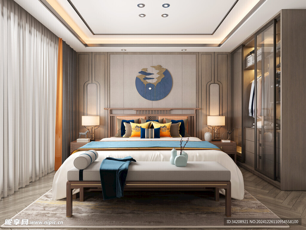 中复古式卧室空间极简现代简约风