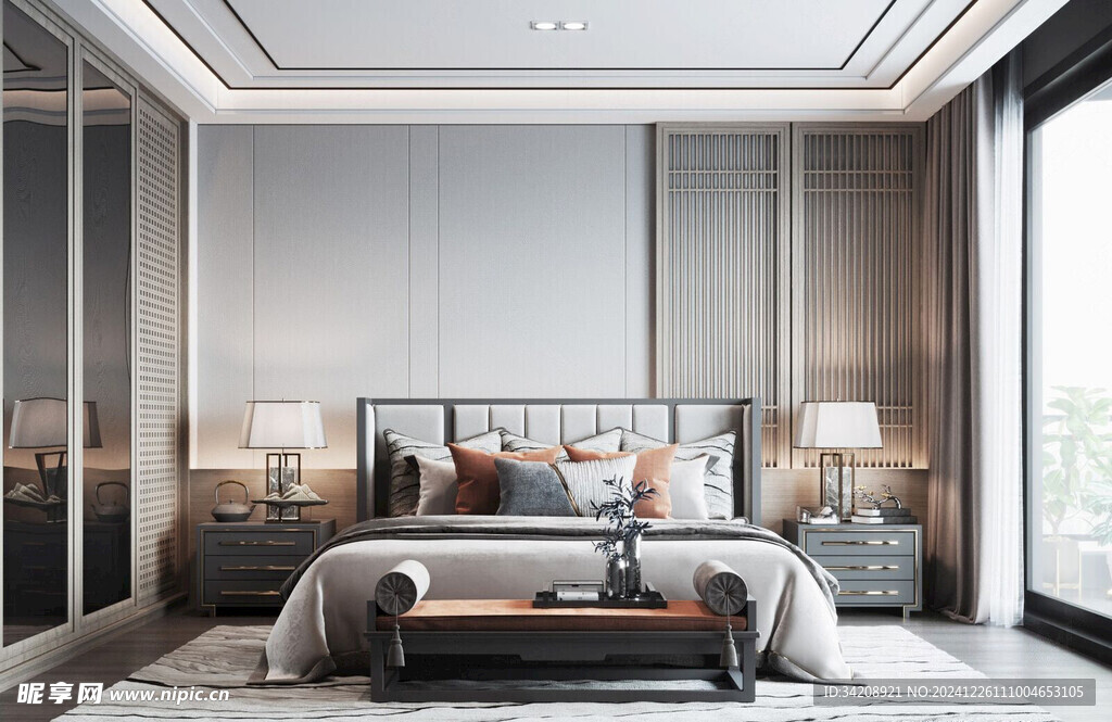 中复古式卧室空间极简现代简约风