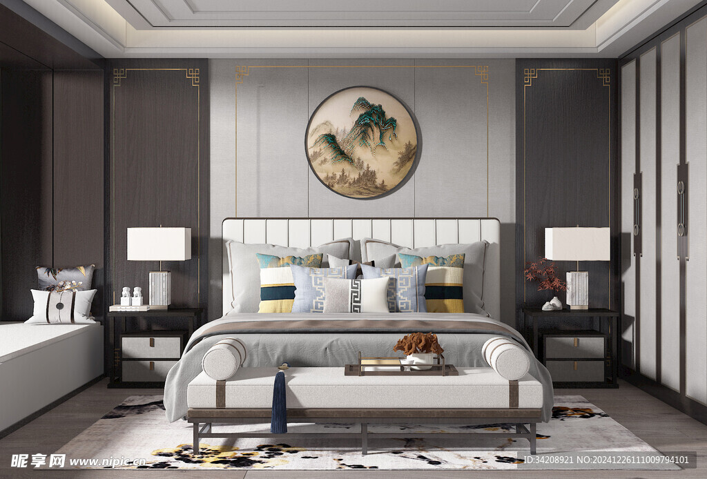 中复古式卧室空间极简现代简约风