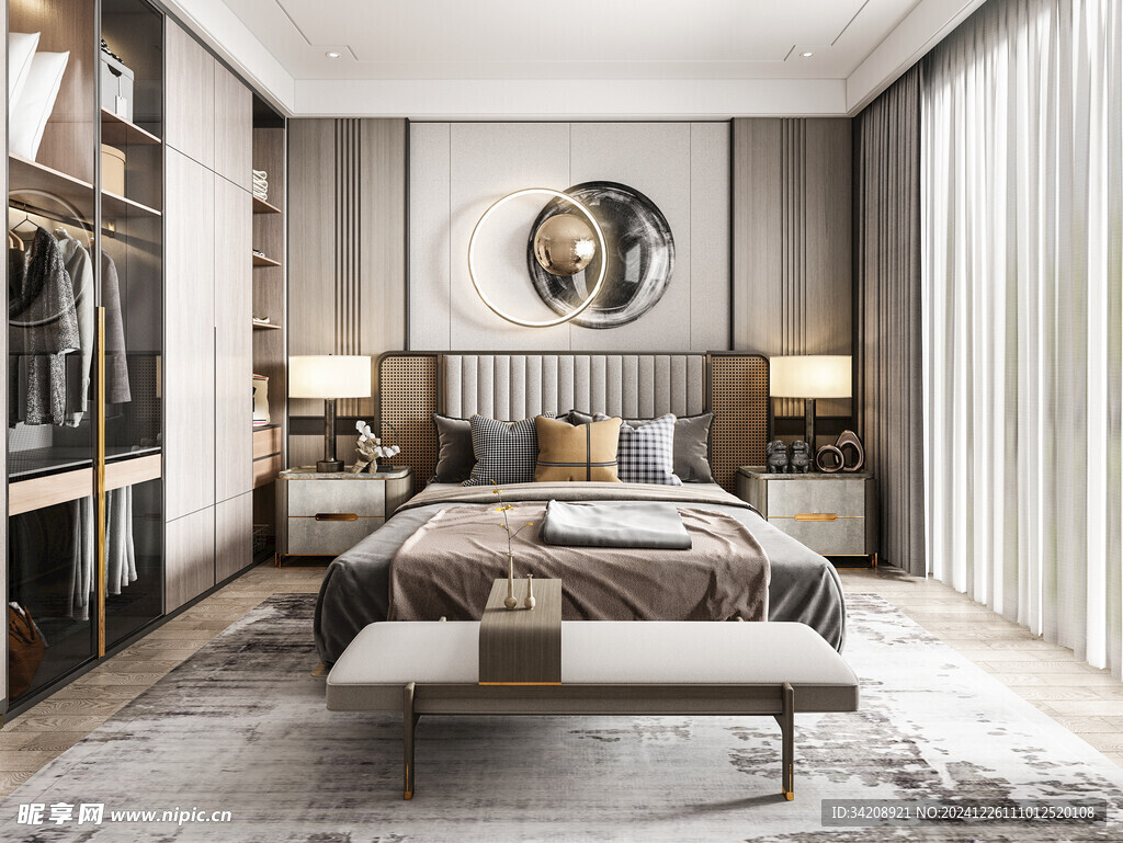 中复古式卧室空间极简现代简约风