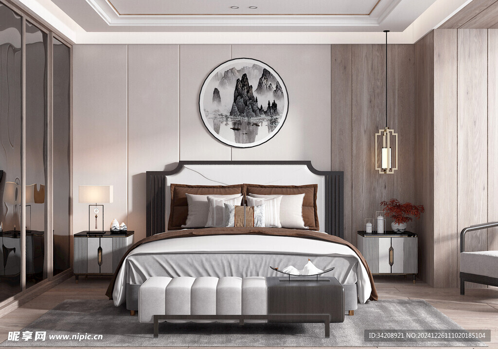 中复古式卧室空间极简现代简约风