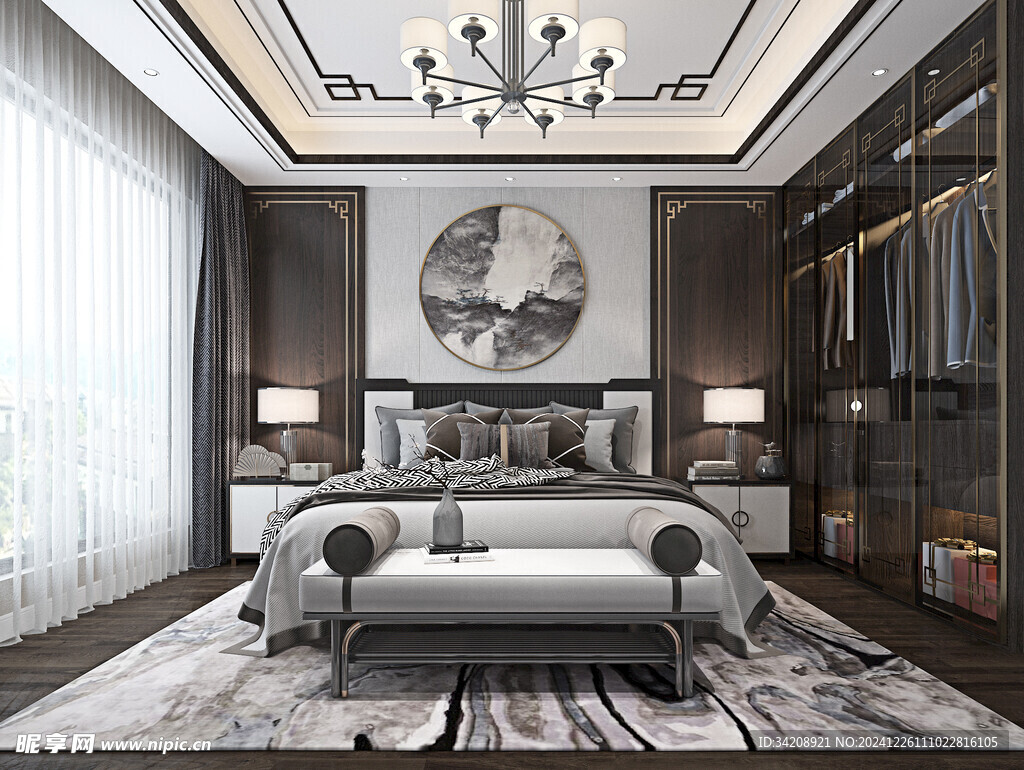 中复古式卧室空间极简现代简约风