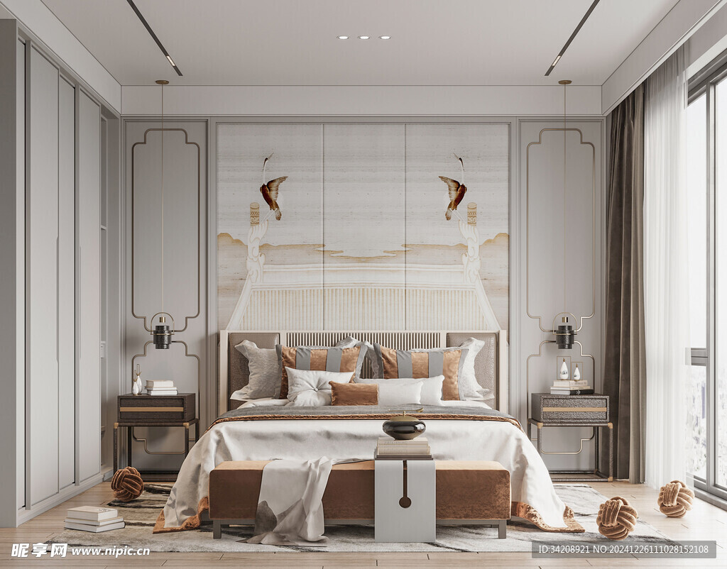 中复古式卧室空间极简现代简约风