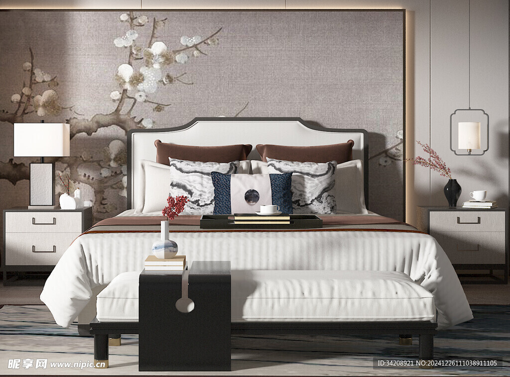 中复古式卧室空间极简现代简约风