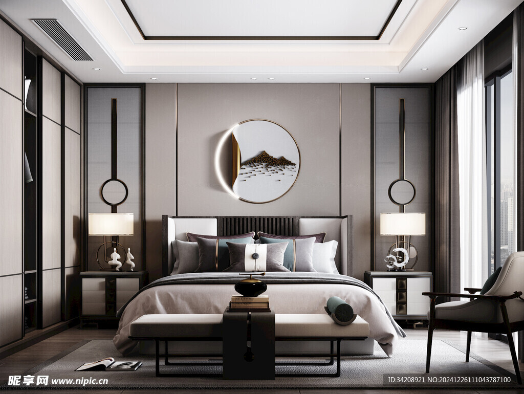 中复古式卧室空间极简现代简约风