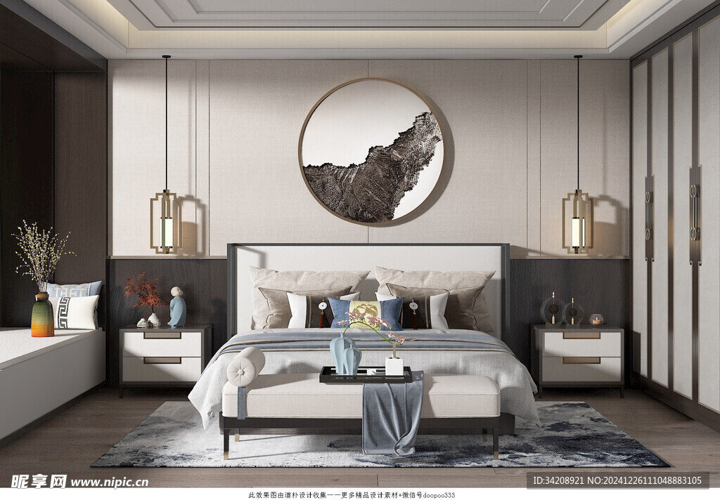 中复古式卧室空间极简现代简约风