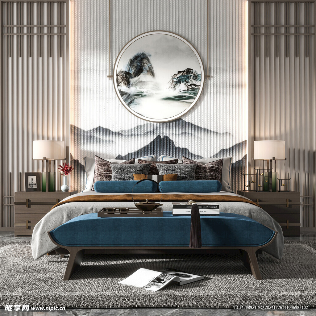 中复古式卧室空间极简现代简约风