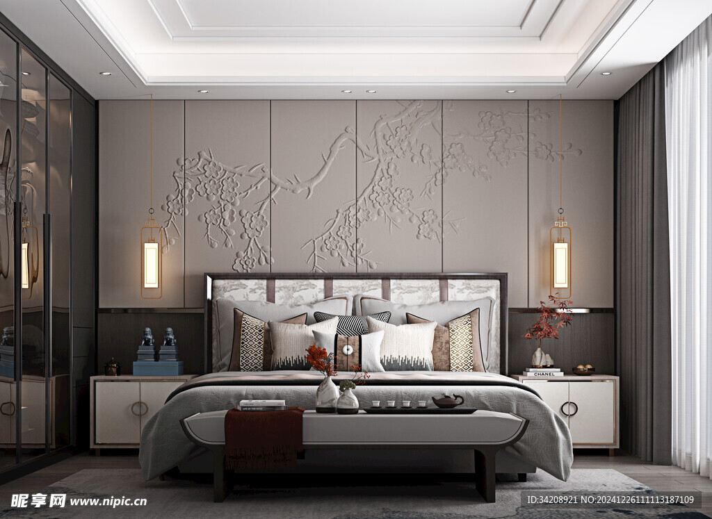 中复古式卧室空间极简现代简约风