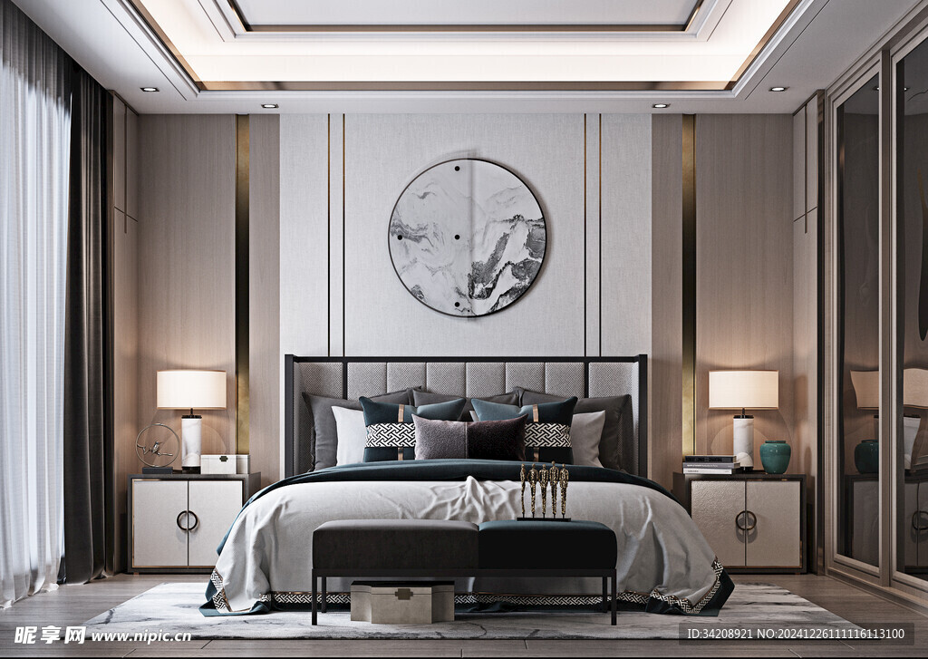 中复古式卧室空间极简现代简约风