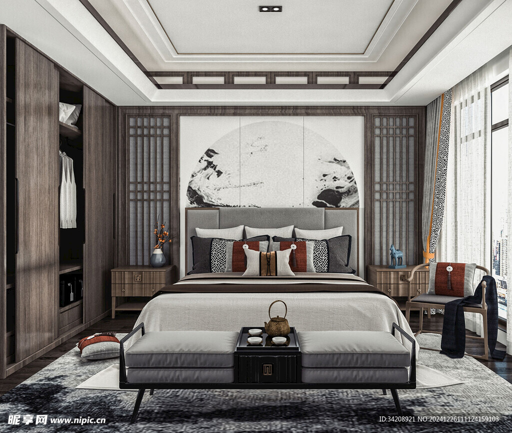 中复古式卧室空间极简现代简约风