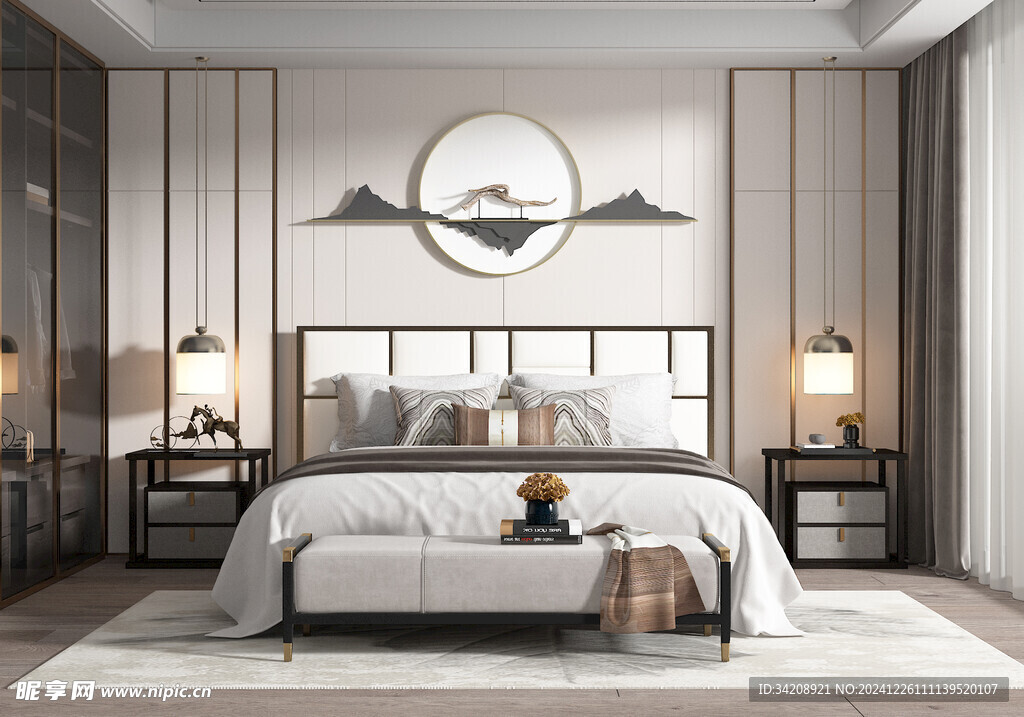 中复古式卧室空间极简现代简约风