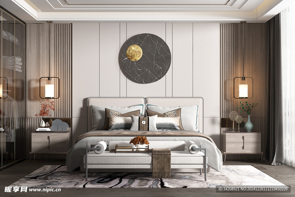 中复古式卧室空间极简现代简约风