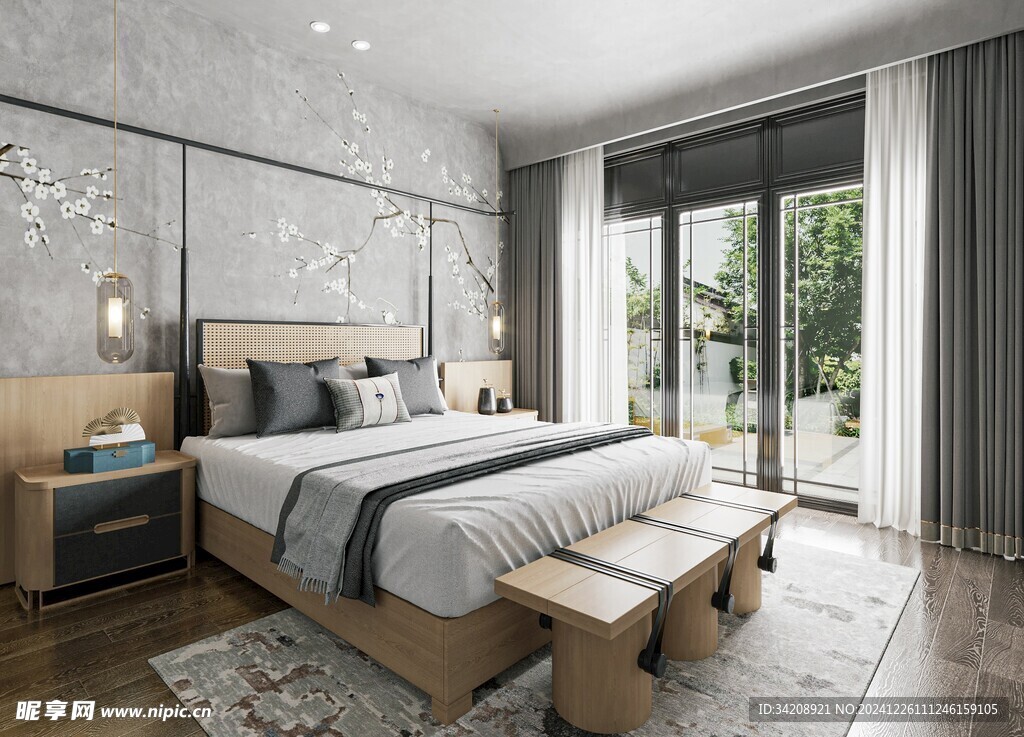 中复古式卧室空间极简现代简约风