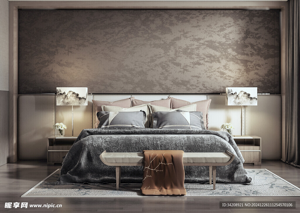 中复古式卧室空间极简现代简约风