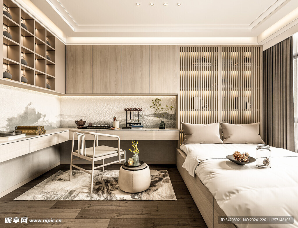 中复古式卧室空间极简现代简约风