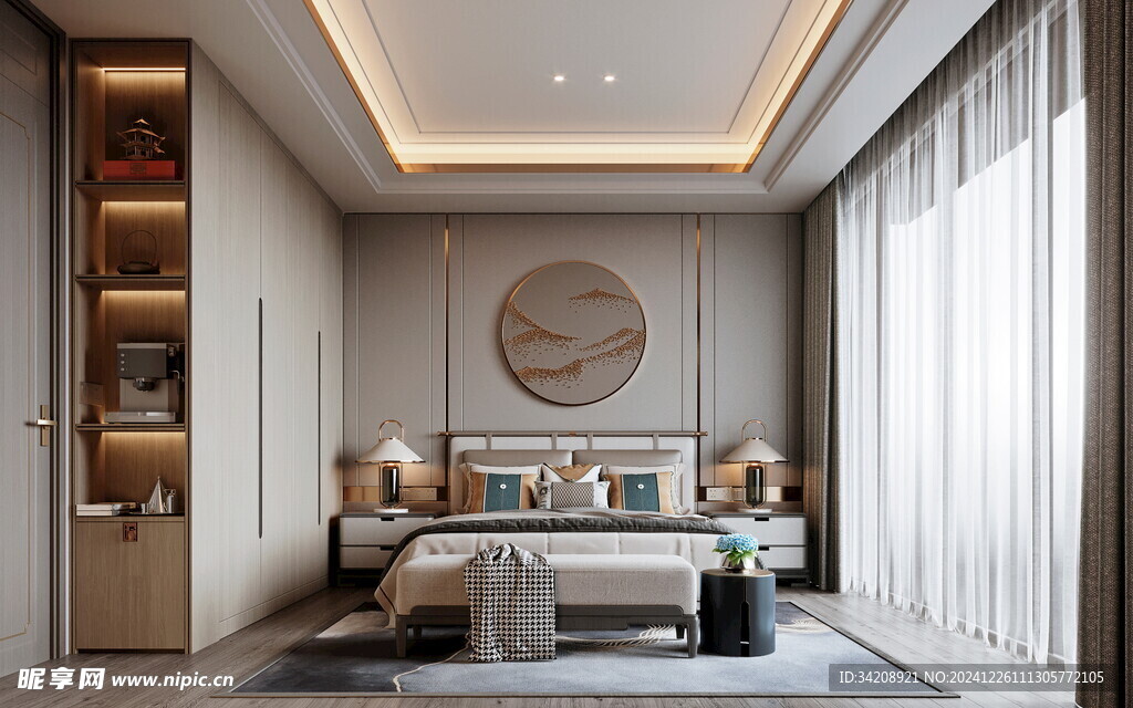中复古式卧室空间极简现代简约风