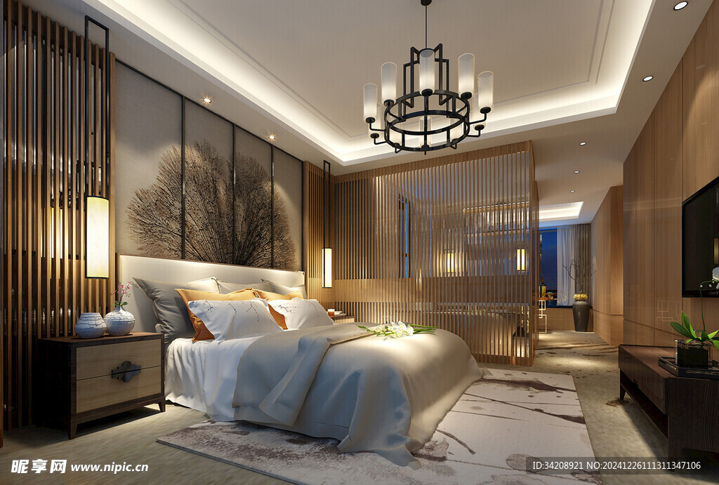 中复古式卧室空间极简现代简约风