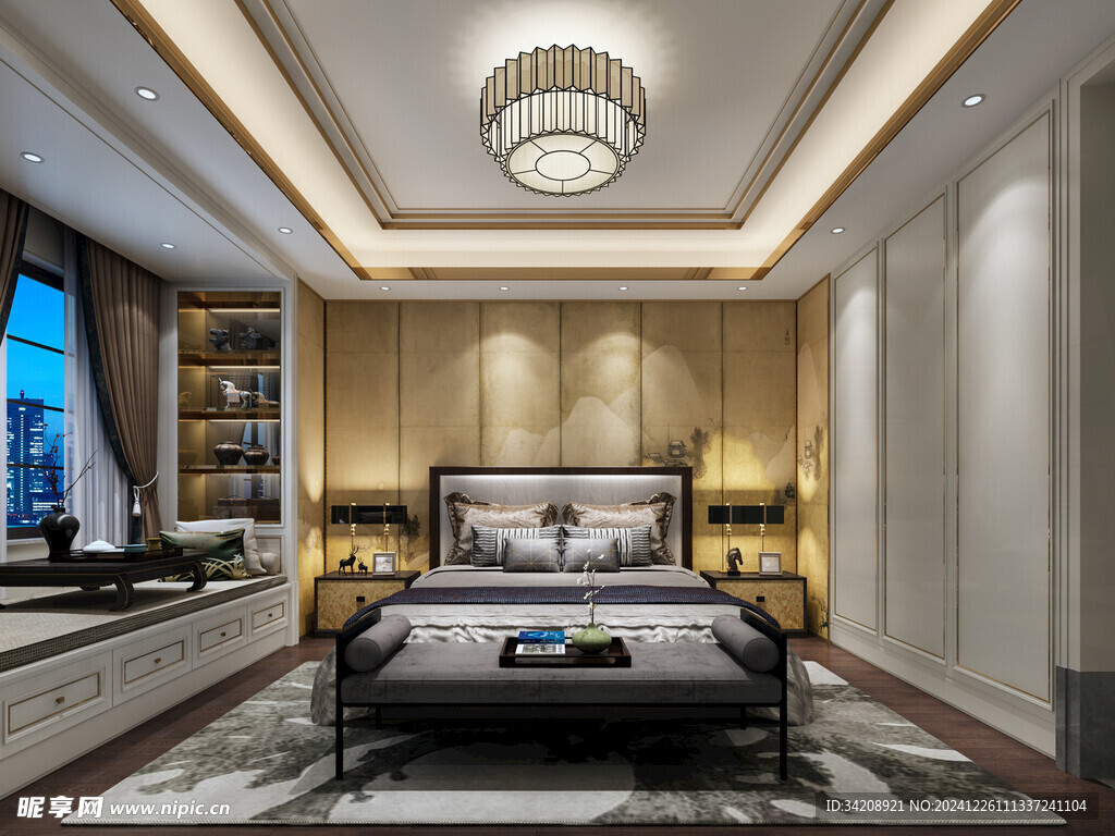 中复古式卧室空间极简现代简约风