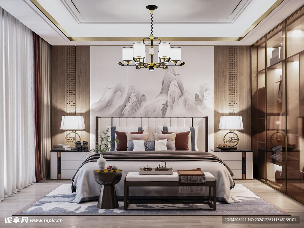 中复古式卧室空间极简现代简约风