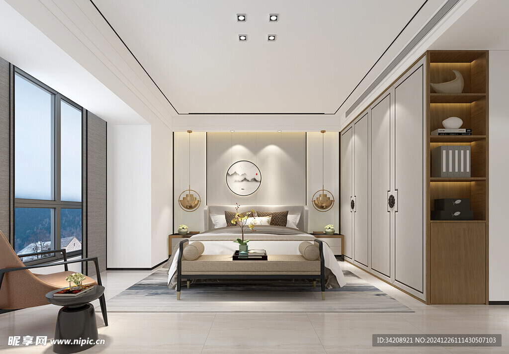 中复古式卧室空间极简现代简约风