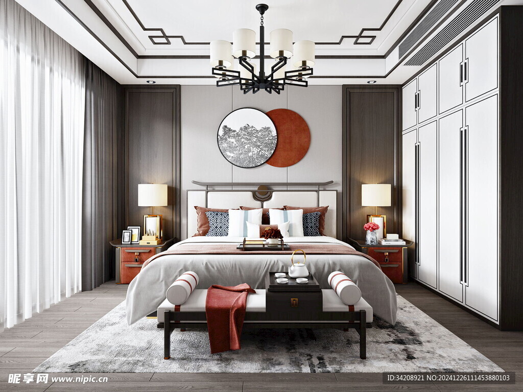 中复古式卧室空间极简现代简约风