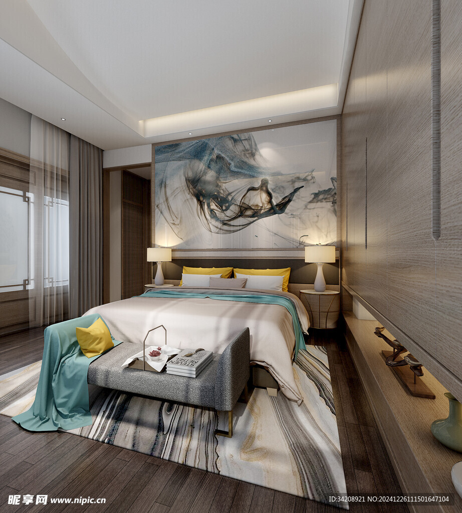 中复古式卧室空间极简现代简约风