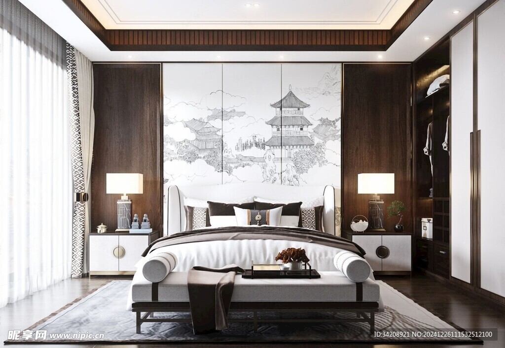 中复古式卧室空间极简现代简约风