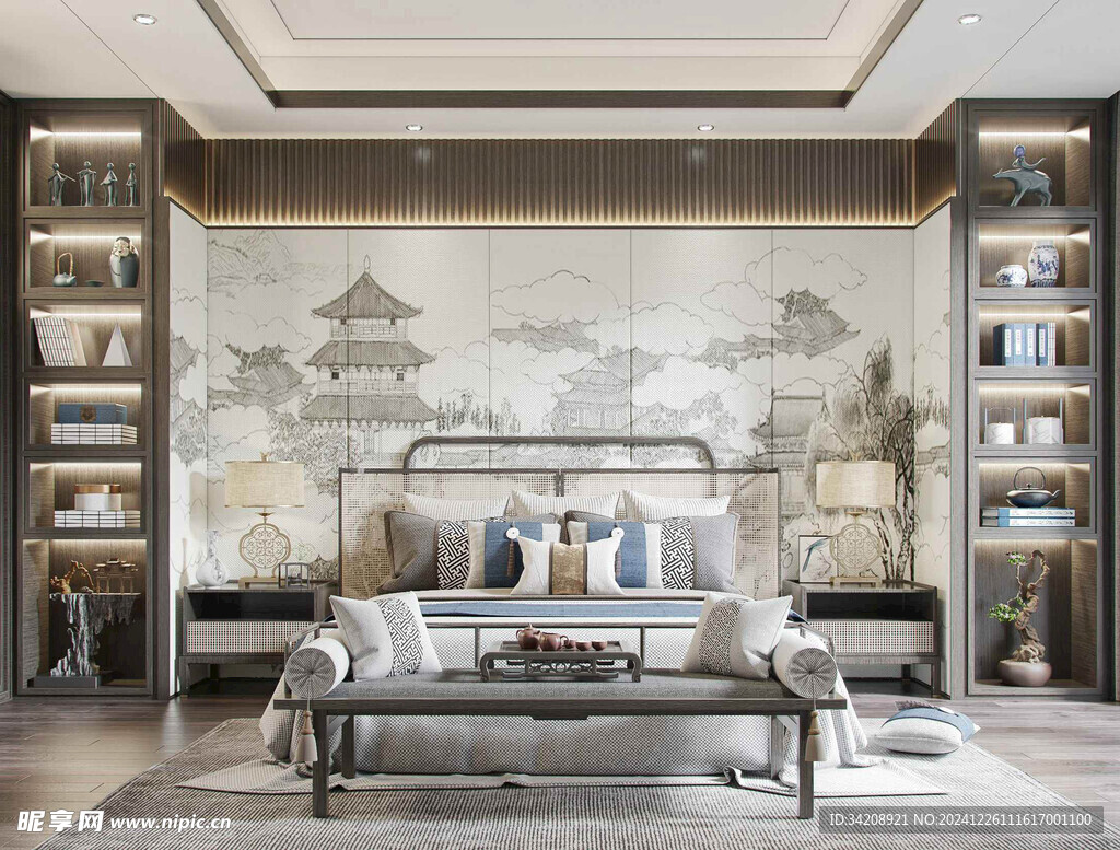 中复古式卧室空间极简现代简约风