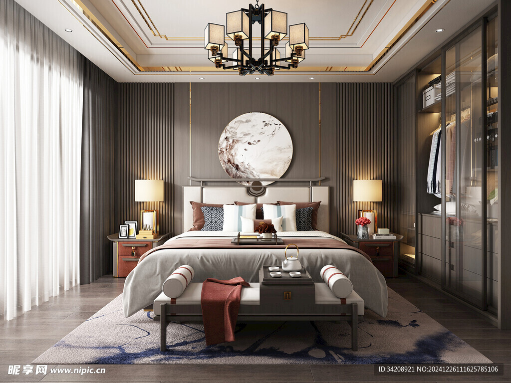 中复古式卧室空间极简现代简约风