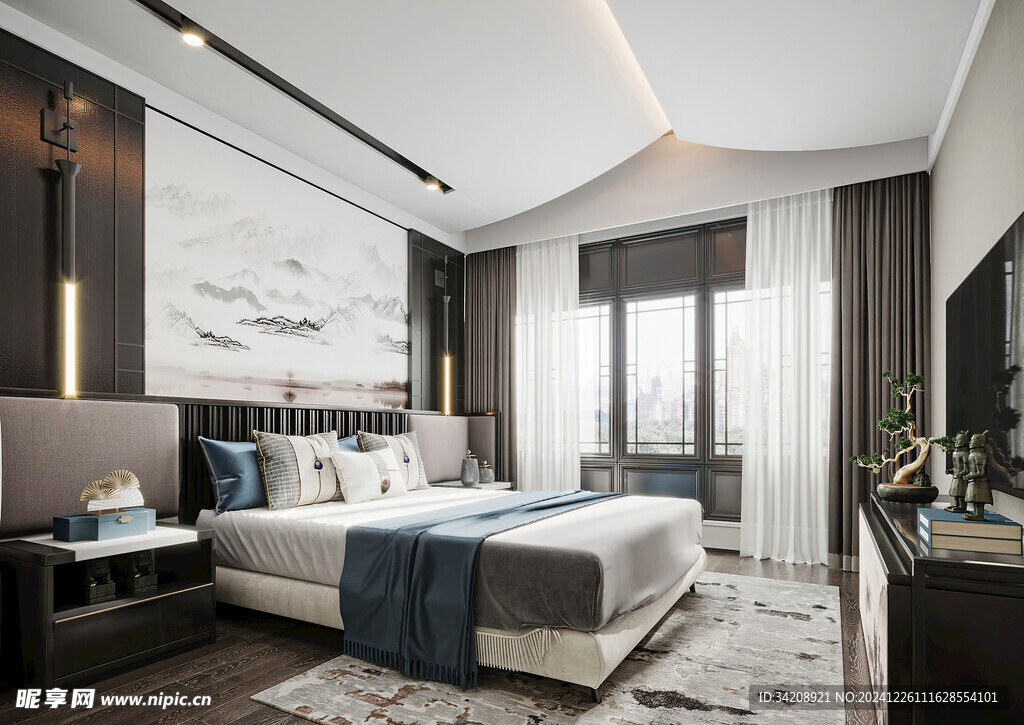 中复古式卧室空间极简现代简约风