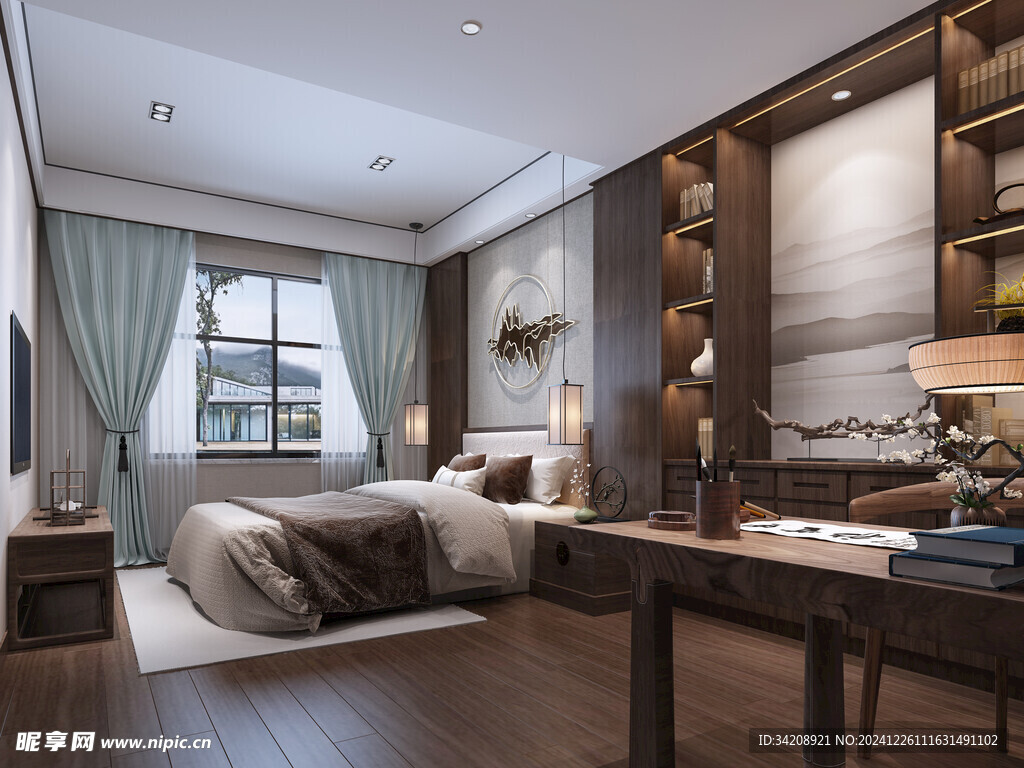 中复古式卧室空间极简现代简约风