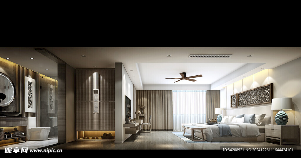 中复古式卧室空间极简现代简约风