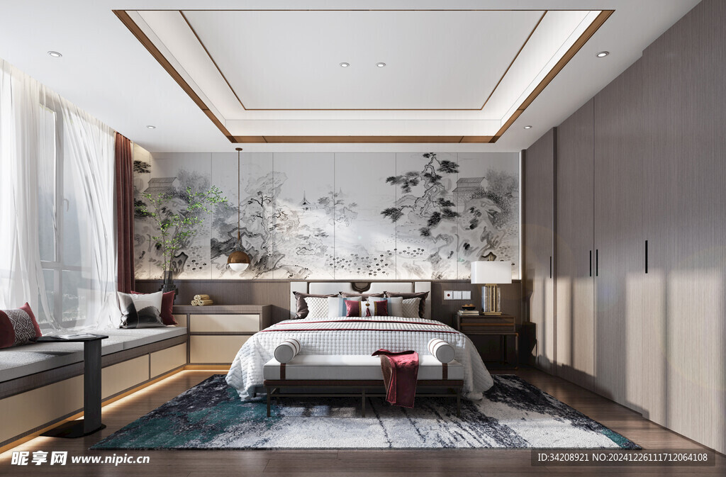 中复古式卧室空间极简现代简约风