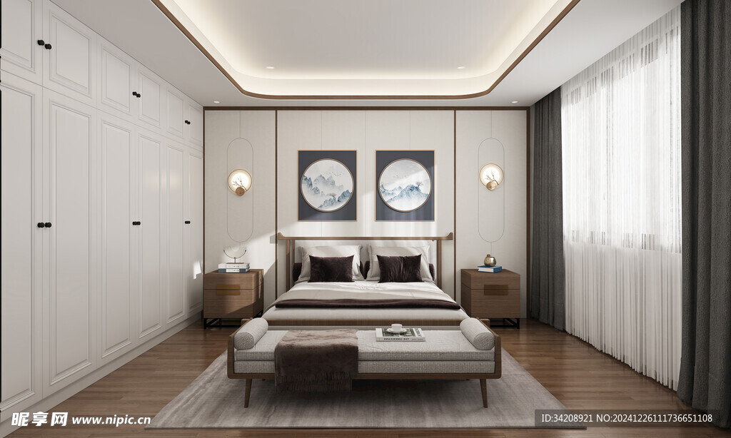 中复古式卧室空间极简现代简约风