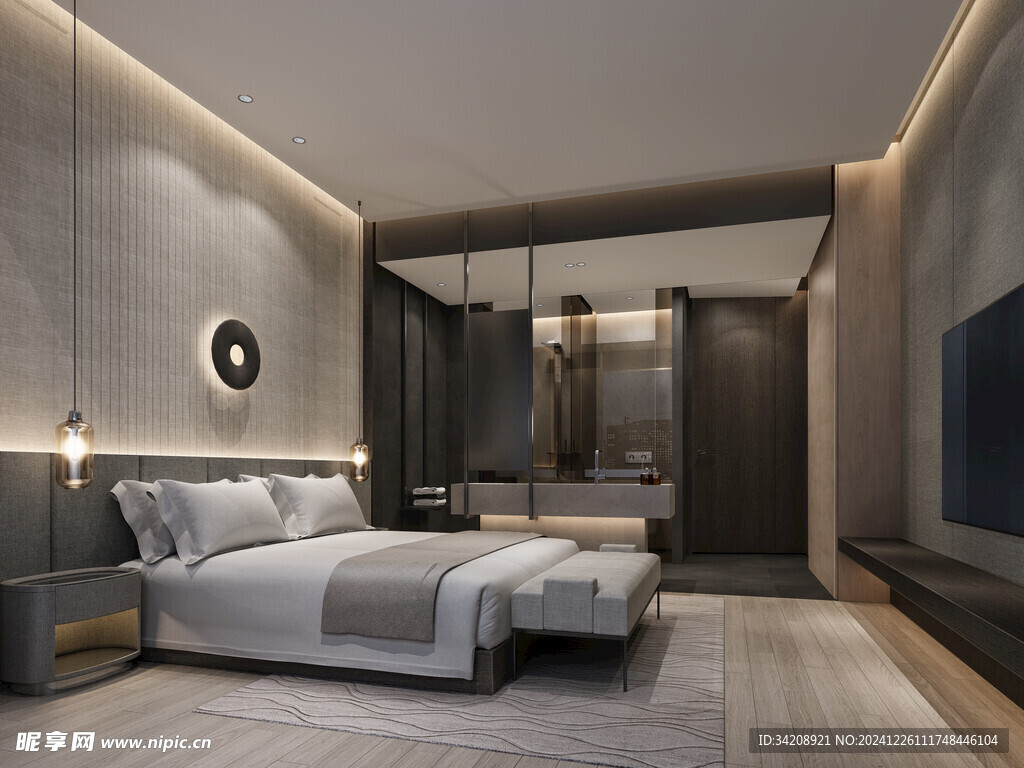 中复古式卧室空间极简现代简约风