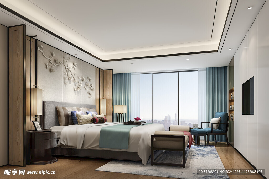 中复古式卧室空间极简现代简约风