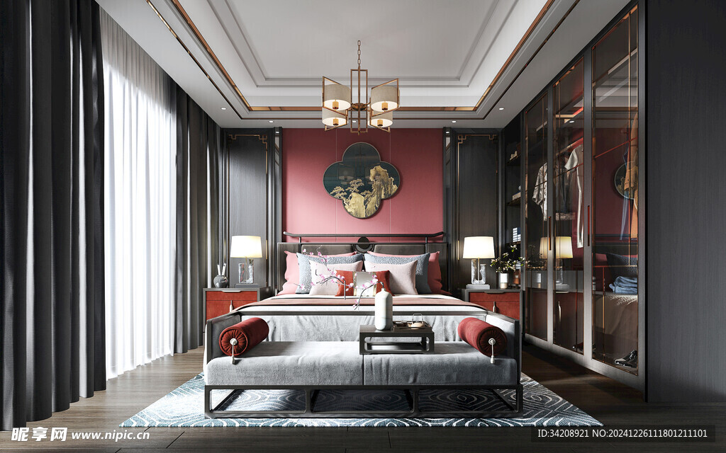 中复古式卧室空间极简现代简约风