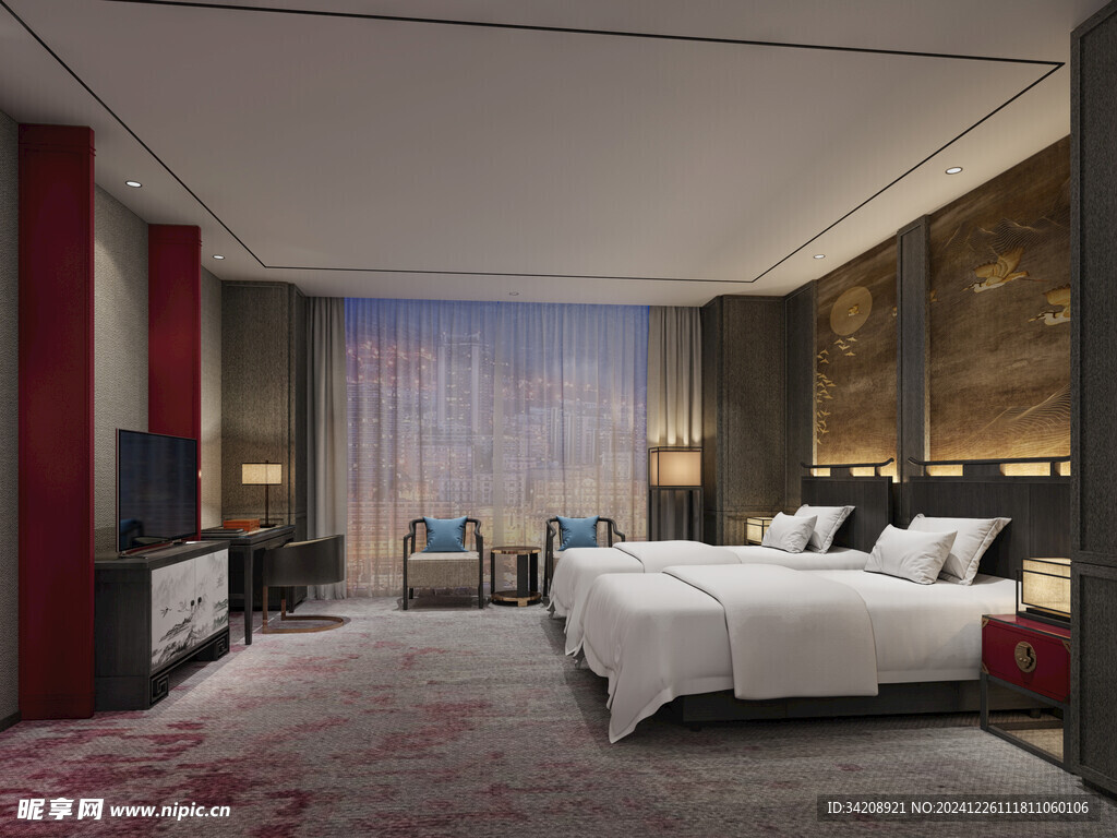 中复古式卧室空间极简现代简约风