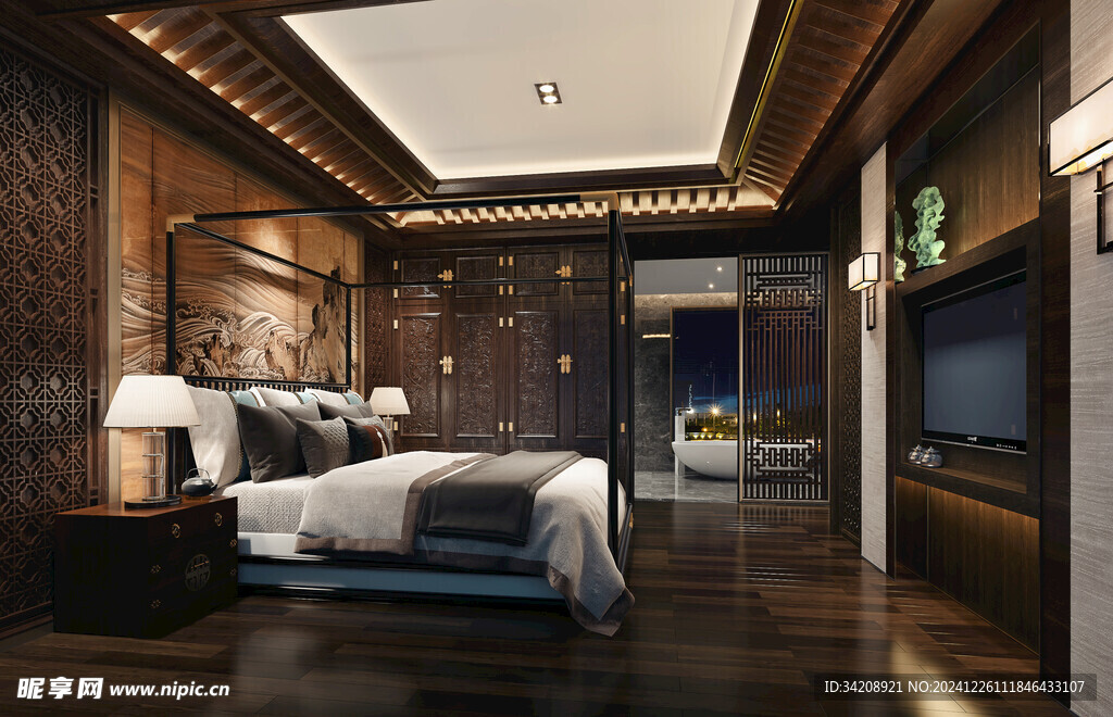 中复古式卧室空间极简现代简约风