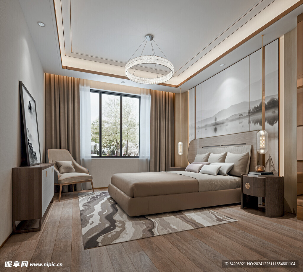 中复古式卧室空间极简现代简约风