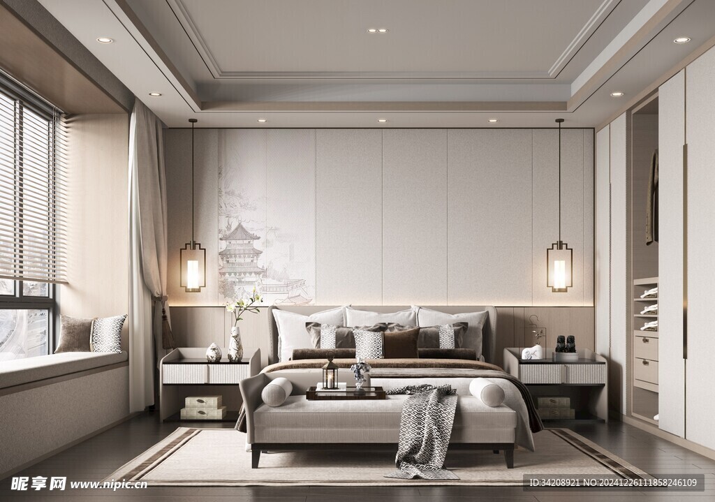 中复古式卧室空间极简现代简约风