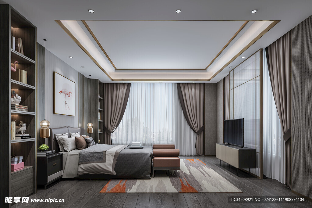 中复古式卧室空间极简现代简约风